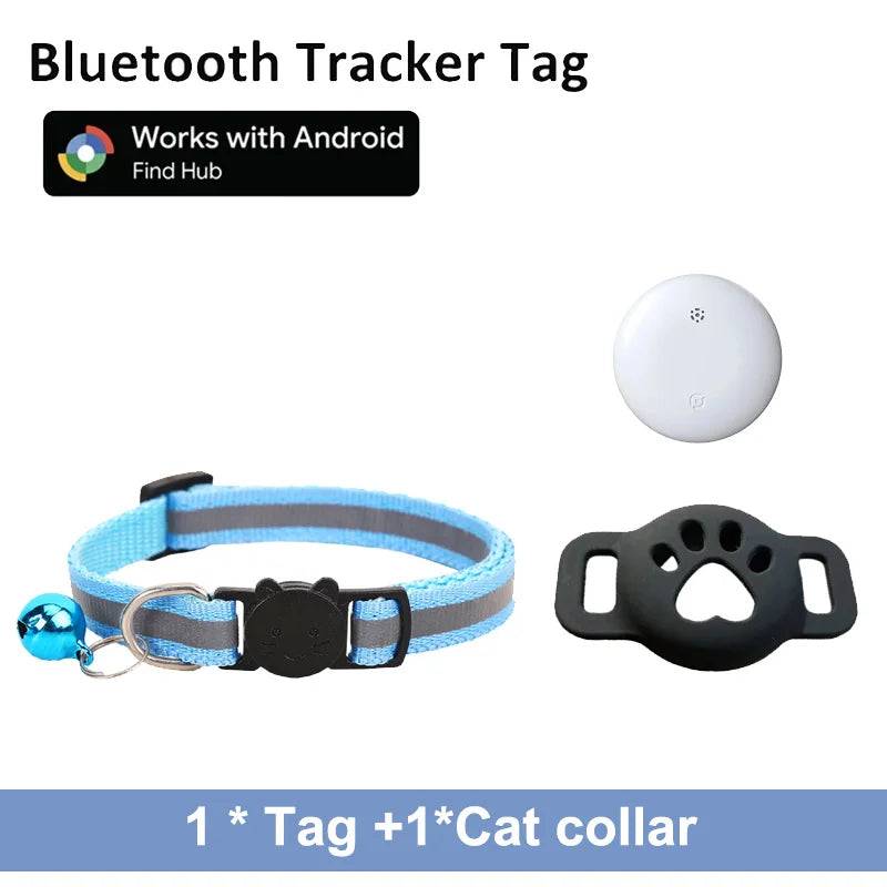 Google Find My Pet Collar Tracker for Android — IP68 Waterproof, No Subscription - tag with blue collar