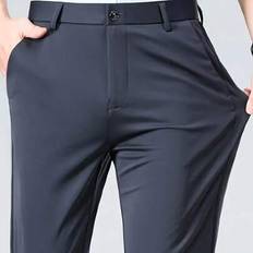 Men&#39;s Stretchy Casual Straight-Leg Pants, Business Formal Slim-Fit Trousers For Office, Wedding, Work, Travel - Dark Grey - 30,32,36,38,34