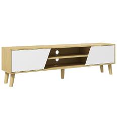 HOMCOM TV-bänk TV-bänk för upp till 65" skandinavisk design, 2 dörrar, 2 nischer med kabelkanal i trä- och vitt utseende, 150 x 30 x 42 cm