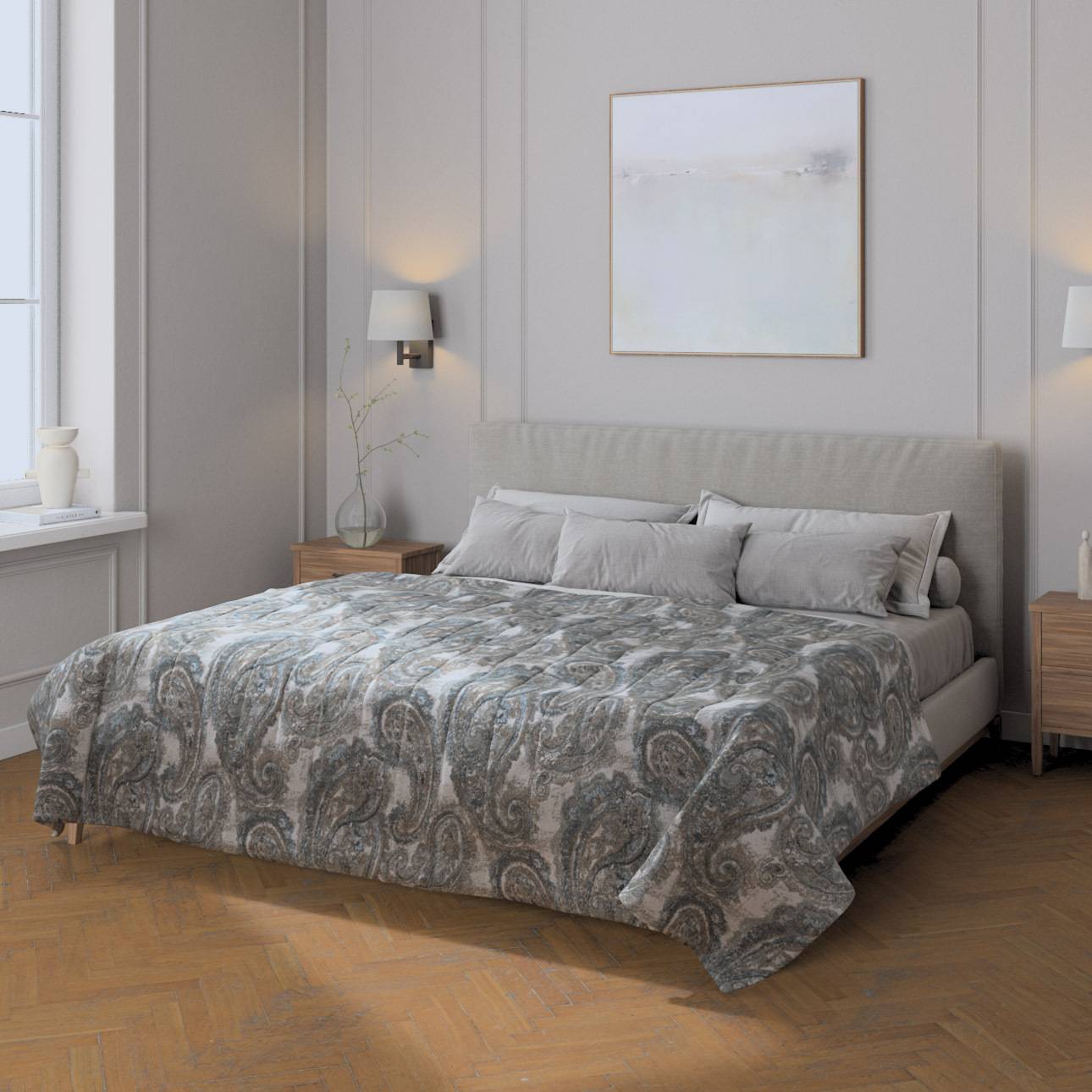 Sengetæppe quiltet<br/>10cm striber, Boucle lyseblå mv., Cosy Home