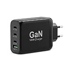 Port Connect väggladdare gan USB-c Power Delivery™ & USB-a Quick Charge 120w med typ C-kabel, 2 meter, svart UK-kontakt