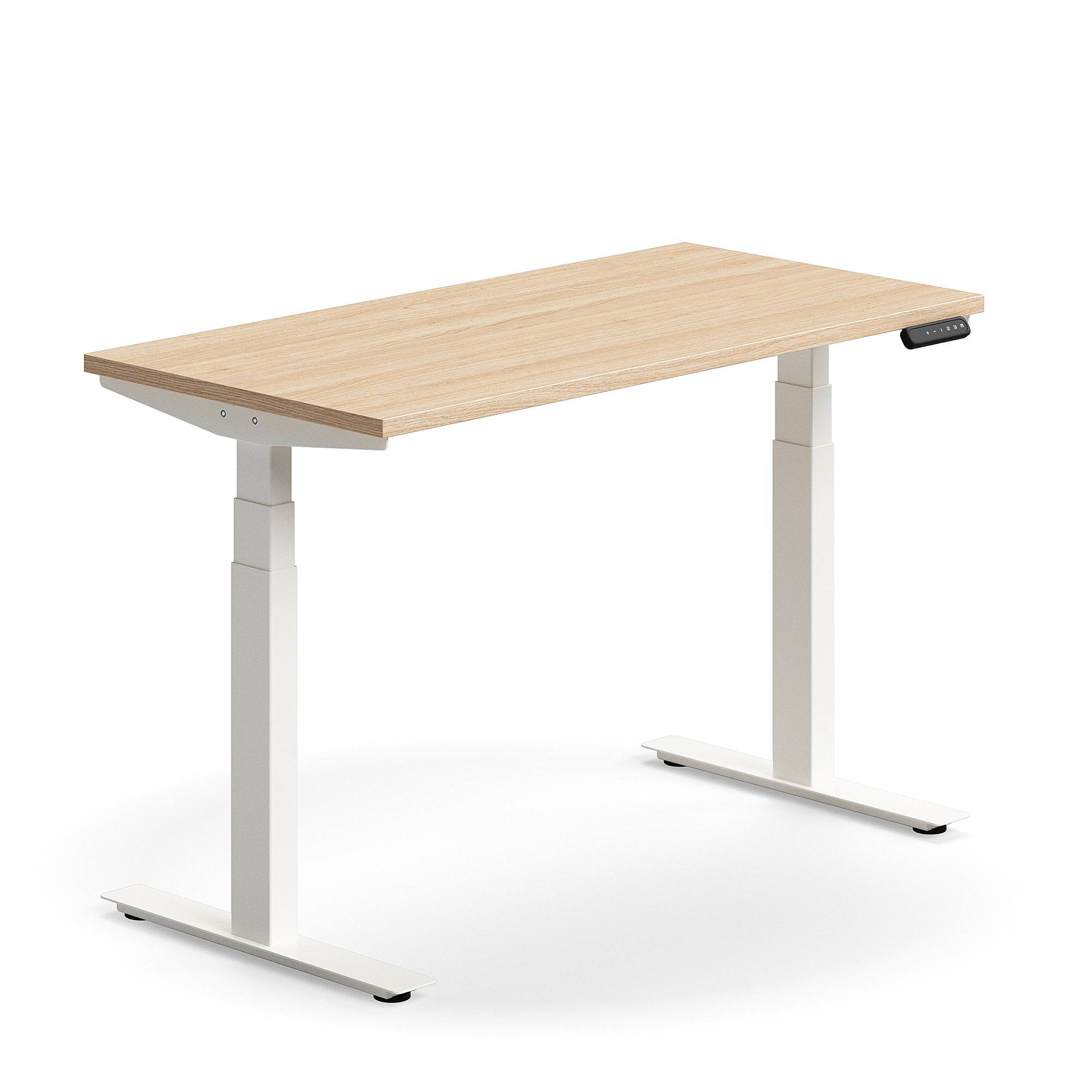 Skrivbord QBUS, höj- och sänkbart, 1200x600 mm, vit, ek