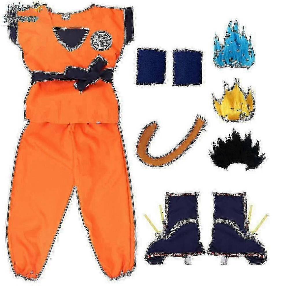 (180 height170*180cm *Goku, Wig black) Dragon Ball Z Goku Battle Suit Anime Jumpsuit Costume for Kids Adults Halloween Cosplay Adjustable Size