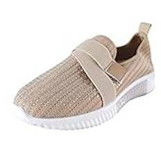 Slip On träningsskor kvinnor vardagliga sneakers lätta tennisskor snygga mjuka damer sportskor bekväma händer fria nordiska promenadskor andningsbara utomhus platta skor för jogging, BEIgE, 40 EU