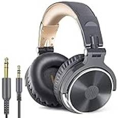 OneOdio Trådbundet DJ-headset med pianogitarr med mikrofon, Hi-Res extra lågljud, lätt komfort vikbara hörlurar med Share-Port, 2 uttag, headset för PC Studio Monitor AMP Pro-10 (grå)