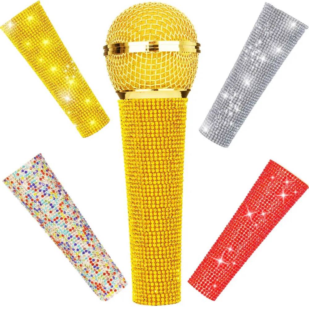 Wired Microphone Cover for Shure SM58, Beta58 Handle Crystal Sleeve Cover Decor, Silver, Gold, White, Red