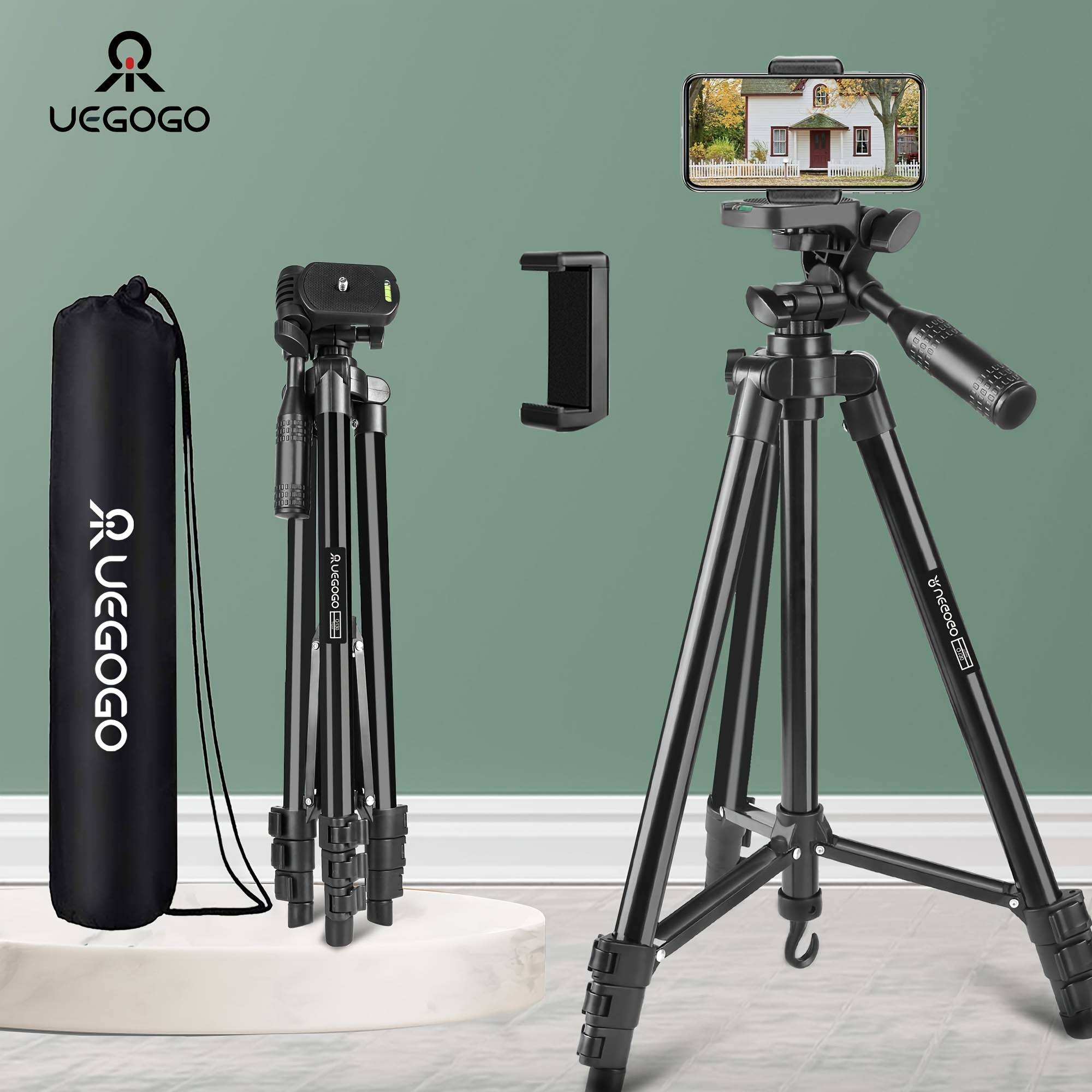 TEMU Uegogo 51 Inch Tripod For Cell Phone, Lightweight Tripods, For Video Recording, Easy To Carry, Perfect For Selfies/video Recording/vlogging/live Streaming, With Storage Bag And Cell Phone Clip