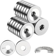 Wukong 20 stycken neodym-magneter, 10 x 3 mm extra stark med hål stor, magnet med skruvar för magnetplatta, kök, kylskåp och verktygsrum