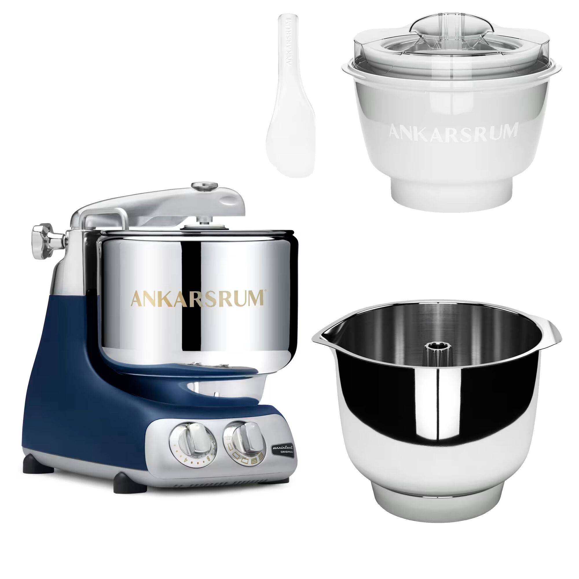 Ankarsrum Assistent Original AKM 6230 köksmaskin med glasstillbehör och extra vispskål, royal blue - Royal blue