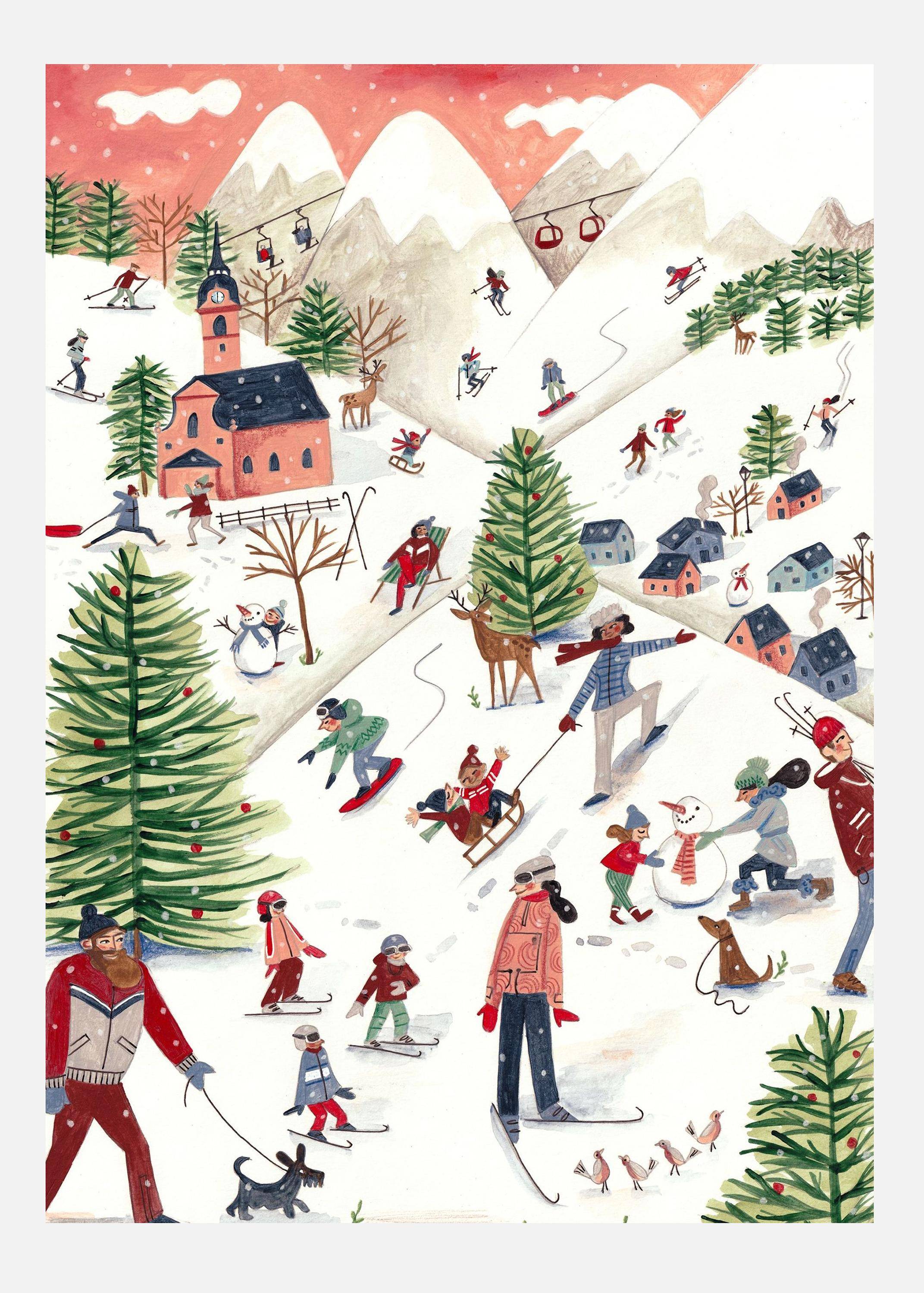 Mountain Landscape With Houses In The Snow Canvastavla (30x40 cm)