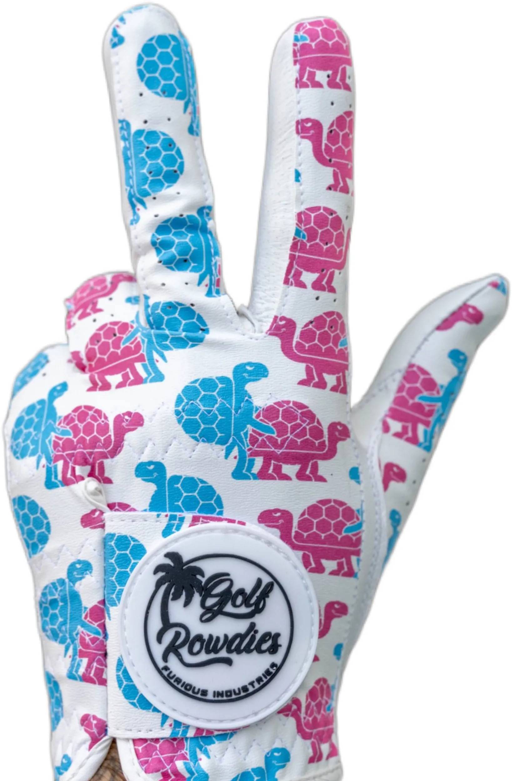 Golf Rowdies Love Turtles Herren Handschuh, weiß/mehrfarbig