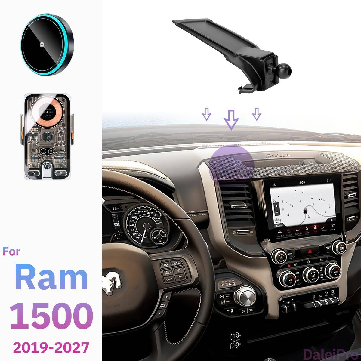 För Ram 1500 2019 2020 2021-2026 2027 Biltelefonhållare Trådlös Laddare Hållare Telefon Automatisk Klämma Bil Stark Magnetisk Hållare black