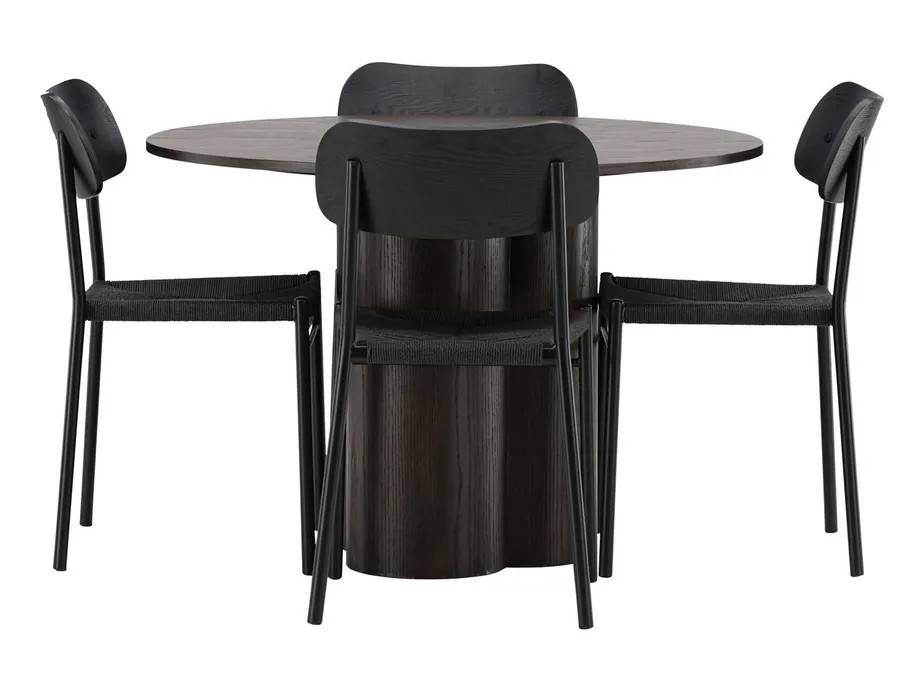 Venture Design Olivia & Polly matgrupp Svart/mocca 4 stolar & bord 110 cm