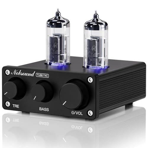 Nobsound Mini HiFi Tube Preamp: Klass A Stereo Ljudförstärkare med Bas & Diskantkontroll för Hemstereoförstärkare, Aktiv Högtalare, Bordsljudsystem (TUBE-T4C)