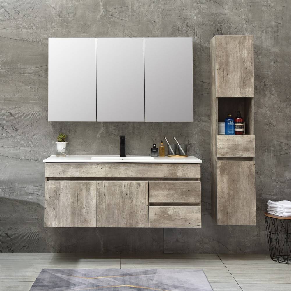 Badrumspaket 120 cm Betongimitation med Spegelskåp - Barcelona