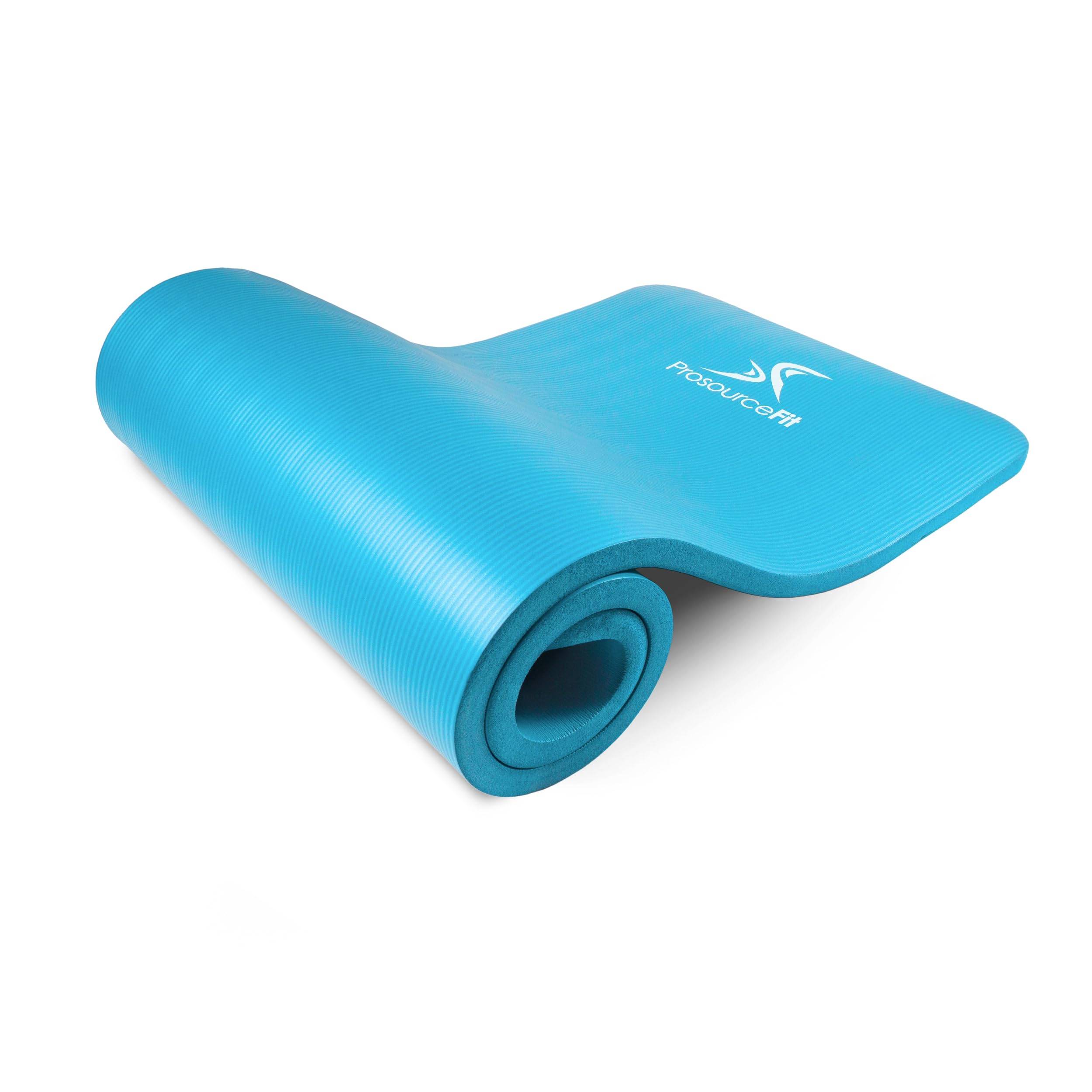 ProsourceFit Extra Tjock Yoga- och Pilatesmatta ½ (13 mm) eller 1 tum (25 mm), 71-tums Lång Träningsmatta med Hög Densitet, Komfortskum och Bärrem, Aqu