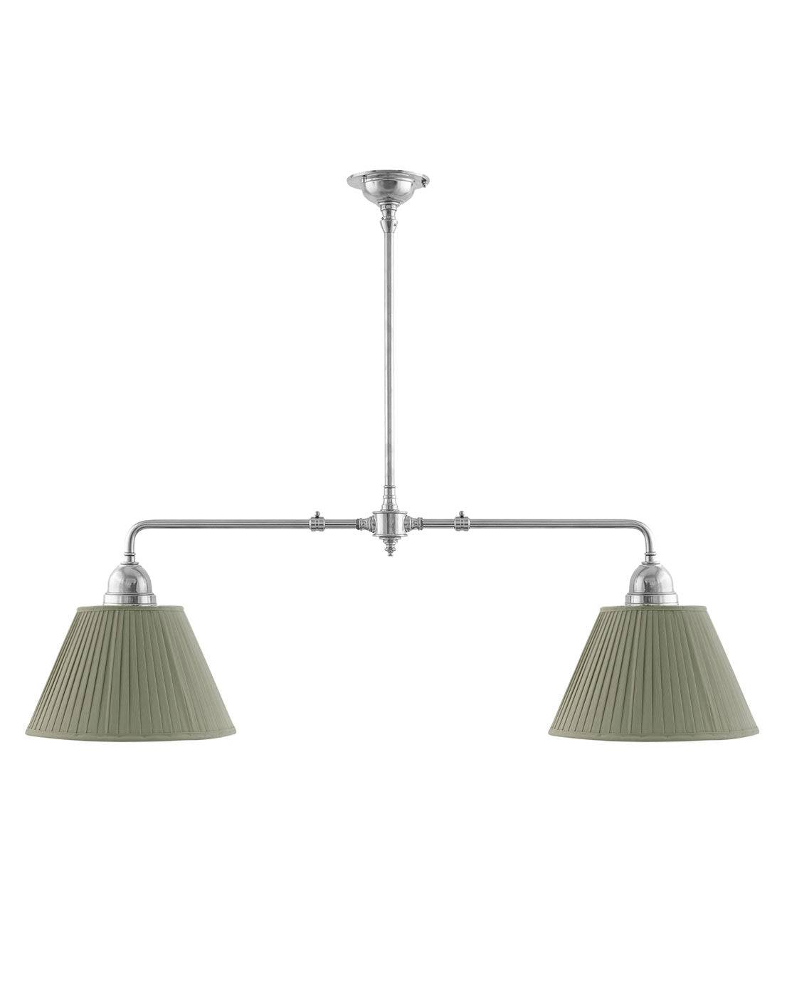 Loftlampe - Spillebordslampe nikkel, olivengrønne stofskærme - 35 cm
