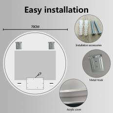 Premium rundt badeværelses spejl med LED, Antidug og Touchsensor (Variant: Størrelse: Ø 70)