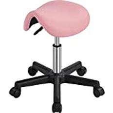 Yaheetech Sadelpall rullpall snurrpall praktikpall arbetpall kontorspall pall pall med hjul höjdjusterbar rosa