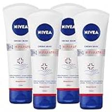 Nivea Handkräm Reparation 3in1 Näringsrik Sammansättning Formel 24h med deexpantenol för omedelbar lindring och långvarigt skydd mot Rödhet Frödd Torr Hud - 4 100 ml flaskor