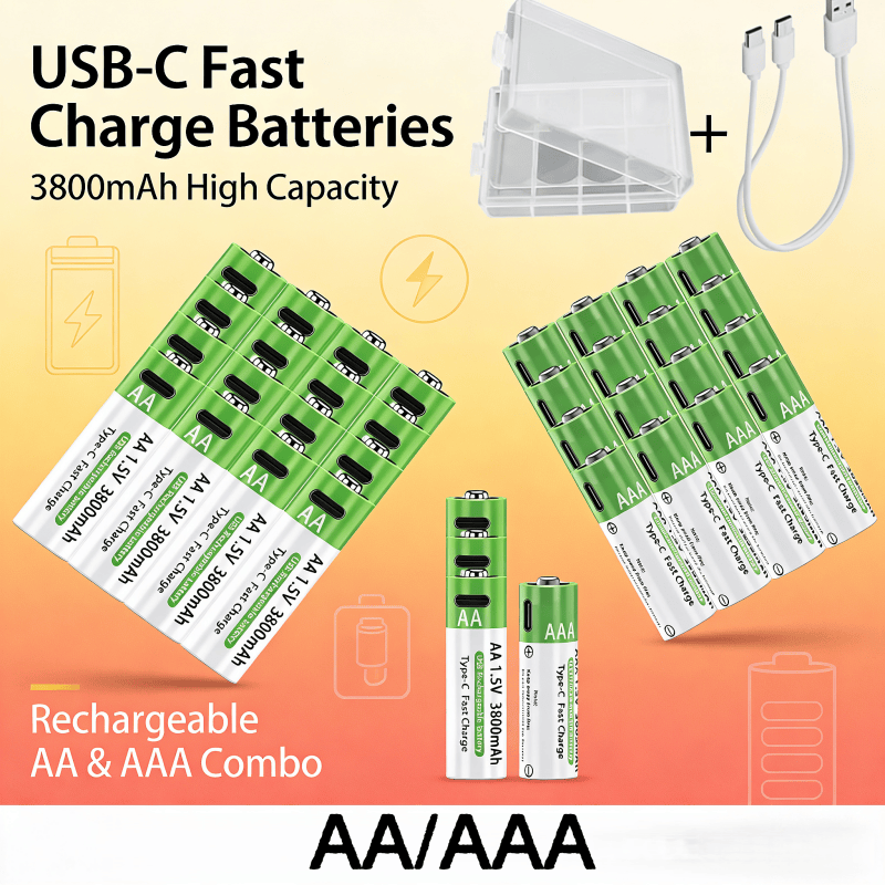 3800mAh 1.5V AA+3000mAh Rechargeable Batteries USB Lithium-ion Battery 1.5V AAA Li-ion and AA with Charging Case Brand NEW