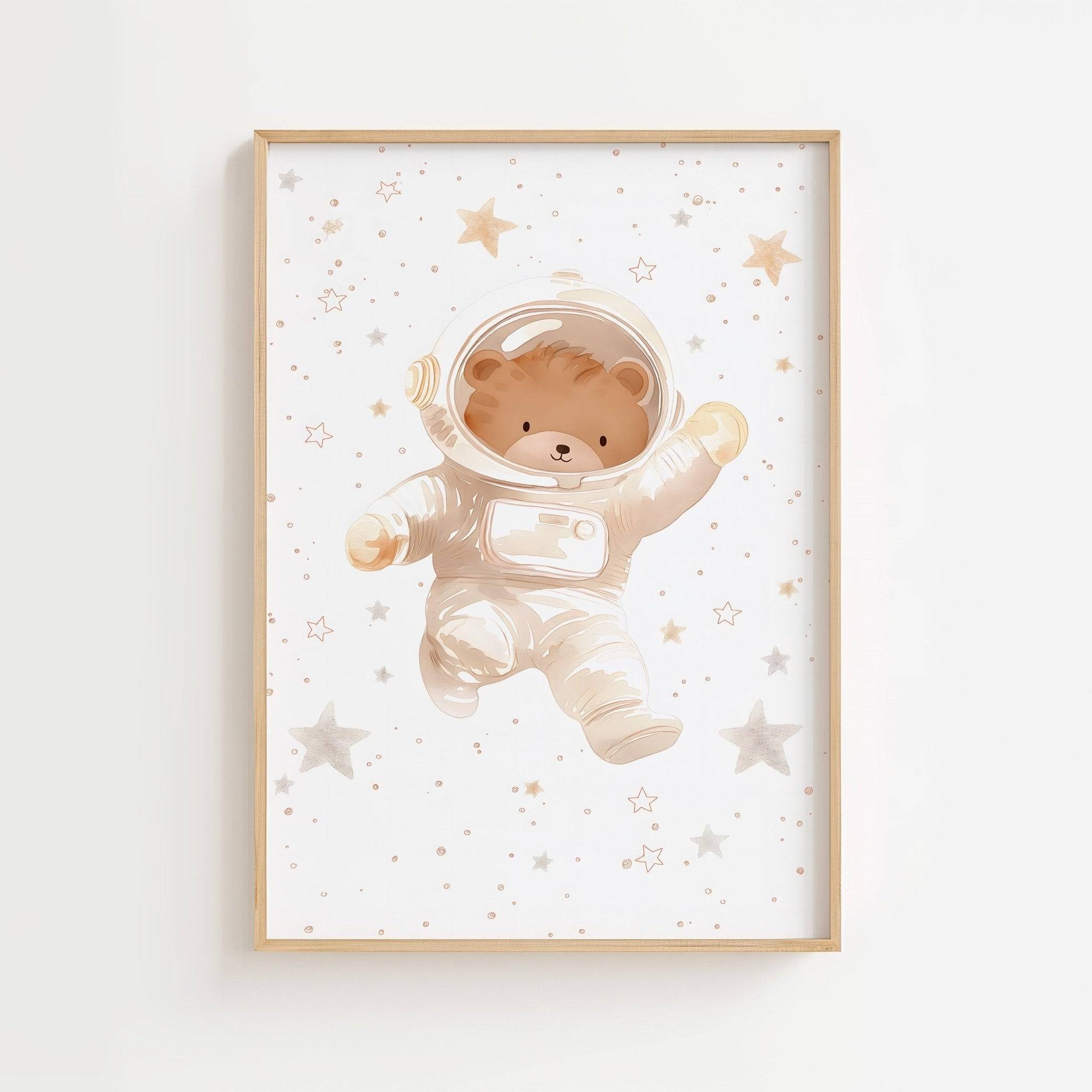 Björn astronaut poster-30x40 cm / 12x16″ / Med ram / Vit