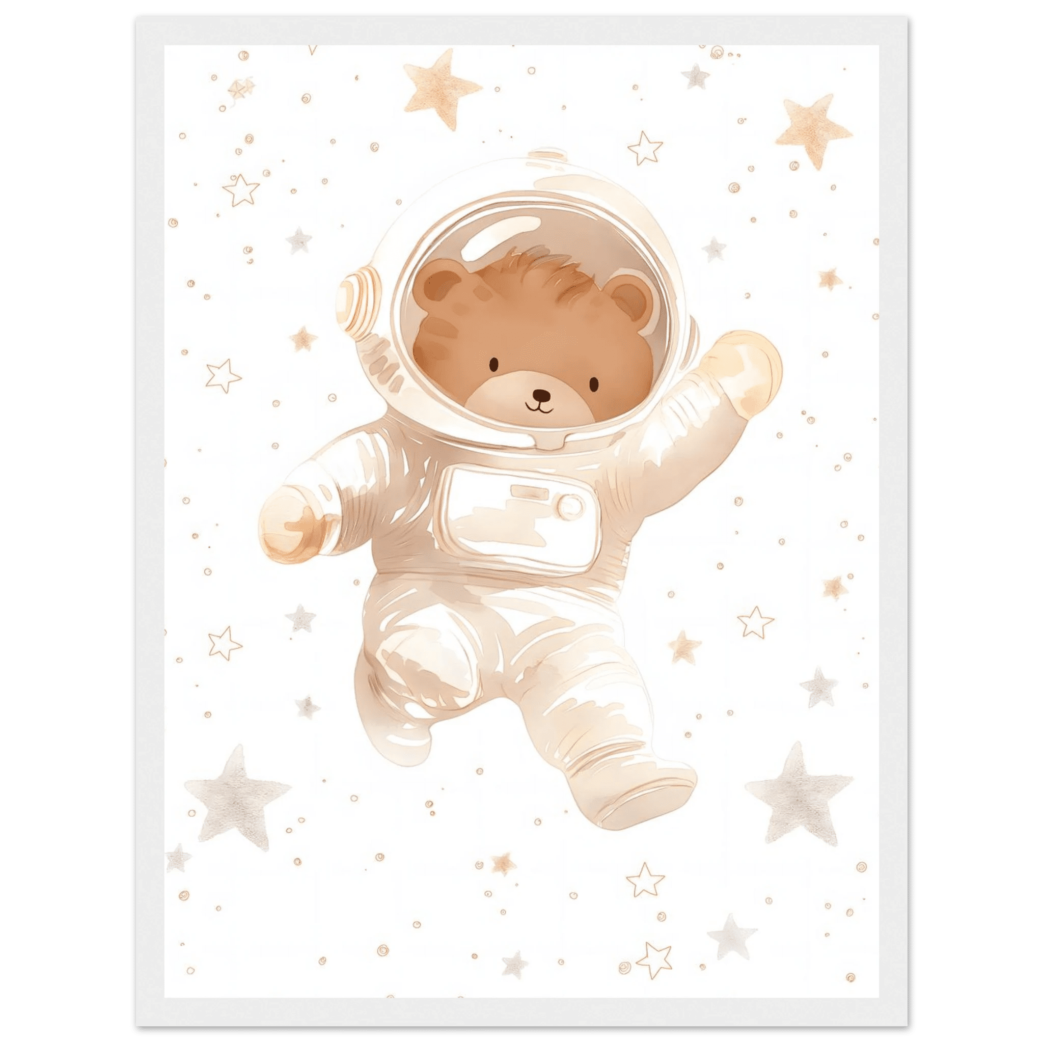 Björn astronaut poster-30x40 cm / 12x16″ / Med ram / Vit