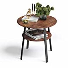 Stardis Sidobord, rund stabil metallram/trä, Ø 52 x H 54 cm, 2 hyllor, nattduksbord, soffbord för vardagsrum, sovrum, valnötsoptik
