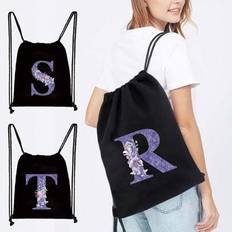 Drawstring Bag School Backpack Sport Bag Women's Fashion Shoulder Backpacks Canvas Shopping Bag Organizer For Travel Cycling Hiking Woman Large Capaci - Black - A,B,C,D,E,F,G,H,I,J,K,L,M,N,O,P,Q,R,S,T,U,V,W,X,Y,Z