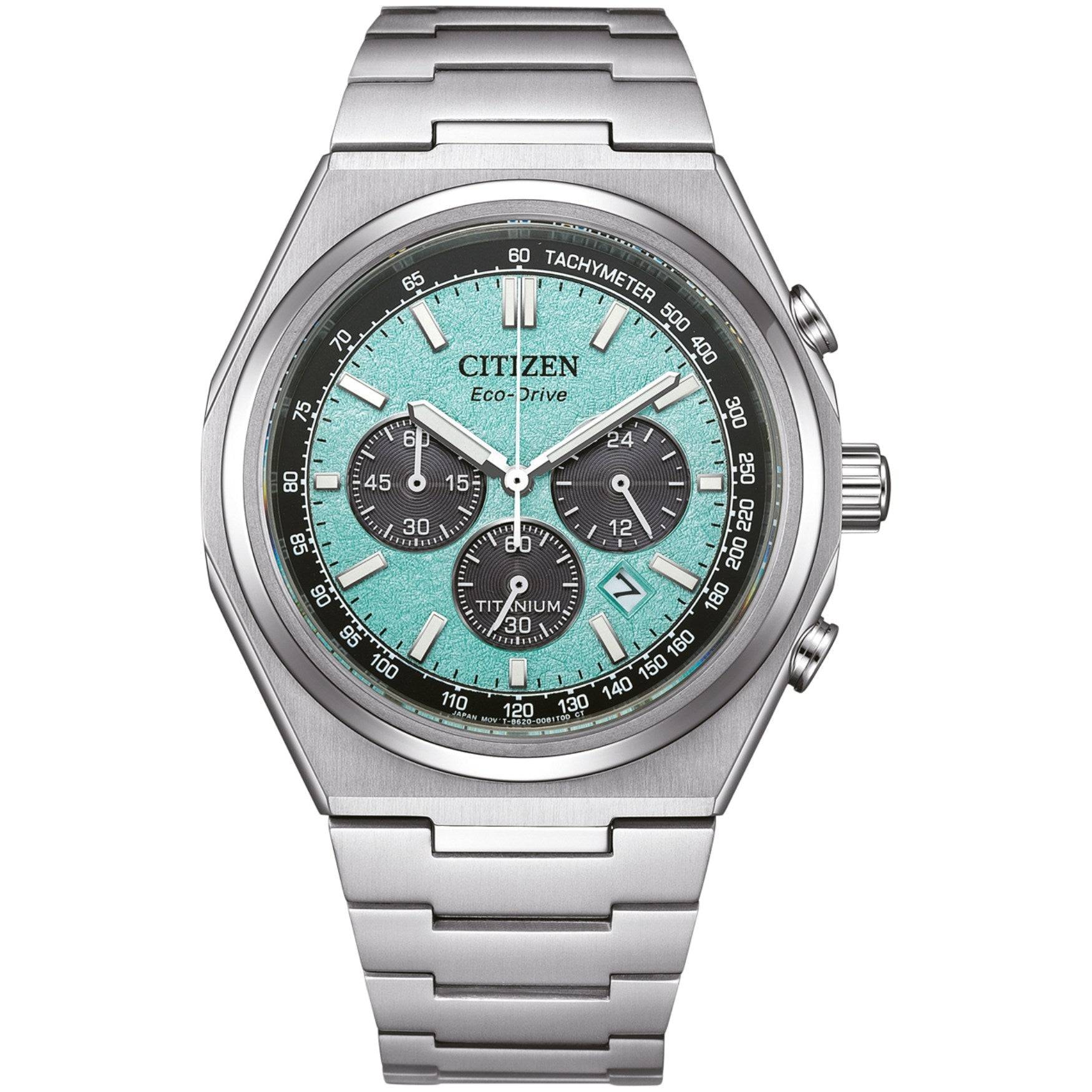 Citizen Super Titanium CA4610-85M | Herrklocka med Turkos urtavla | 43 mm | Eco-Drive | Titan | Armbandsur