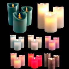 LED blok stearinlys - 3 stk. - 12/15/17 cm - m/3D flamme - (Flere farver) - Sort