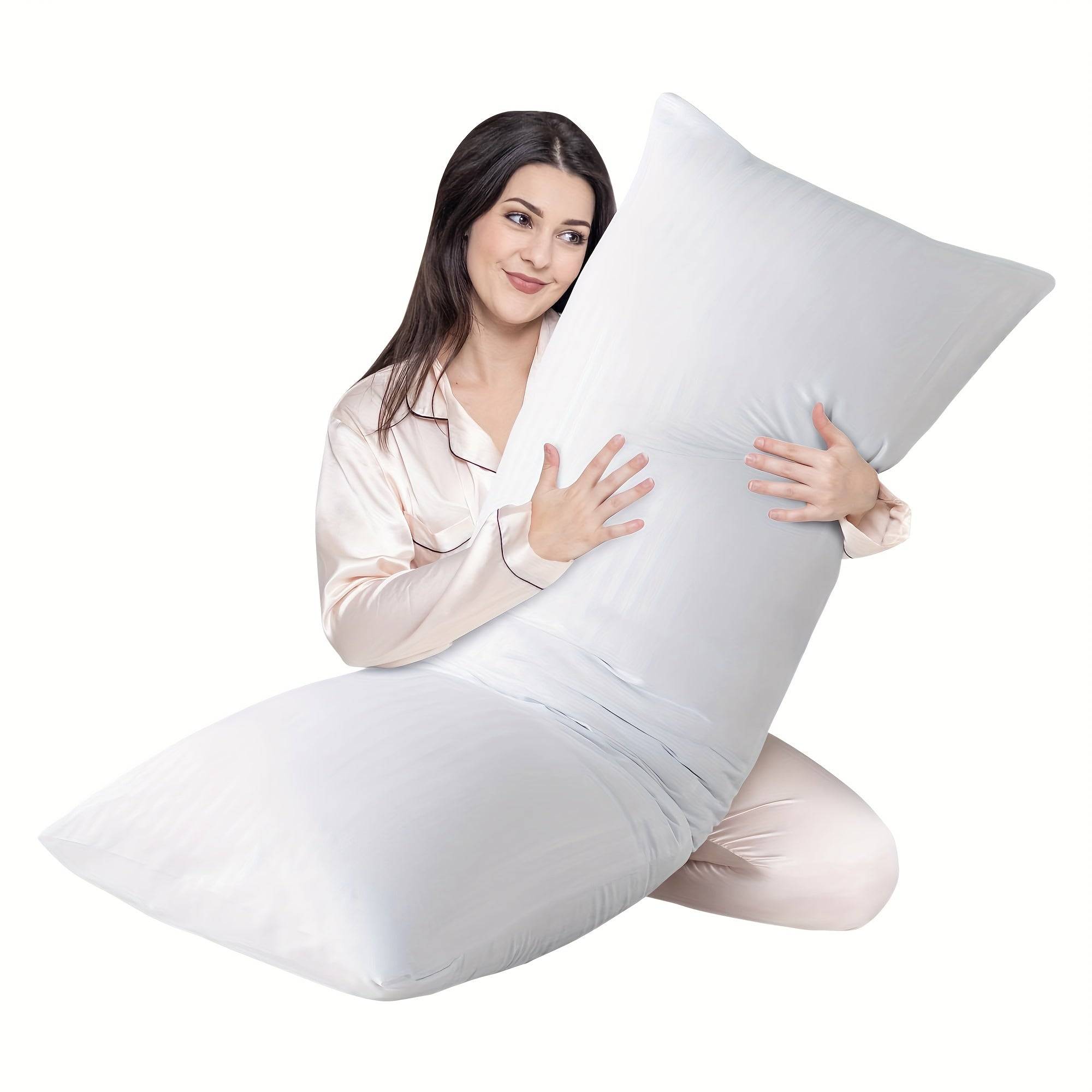 1pc White Full Body Pillow Insert - Fluffy Long Bed Pillow For Adults - Firm Large Body Pillow For Side And Back Sleepers - White