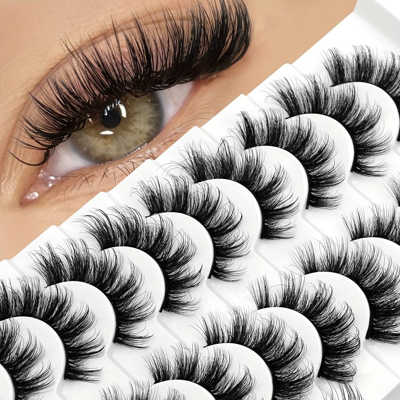 TEMU 10 Pairs Jieshm Fluffy 3d Russian Strip False Eyelashes - Thick, Messy, Beginner-friendly Fake Lashes In Black, C/d , Lengths (10-18mm)