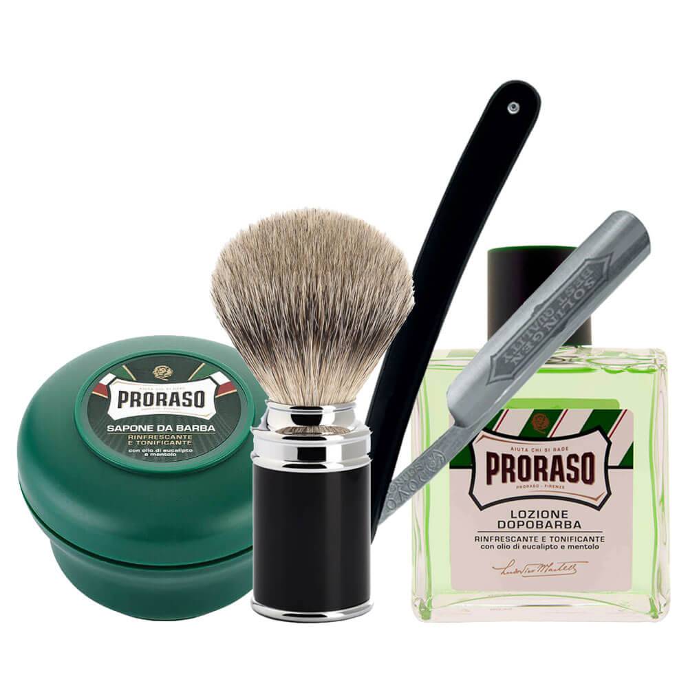 Rakknivspaket med Proraso Green - Grön / Svart / Silver / Krom