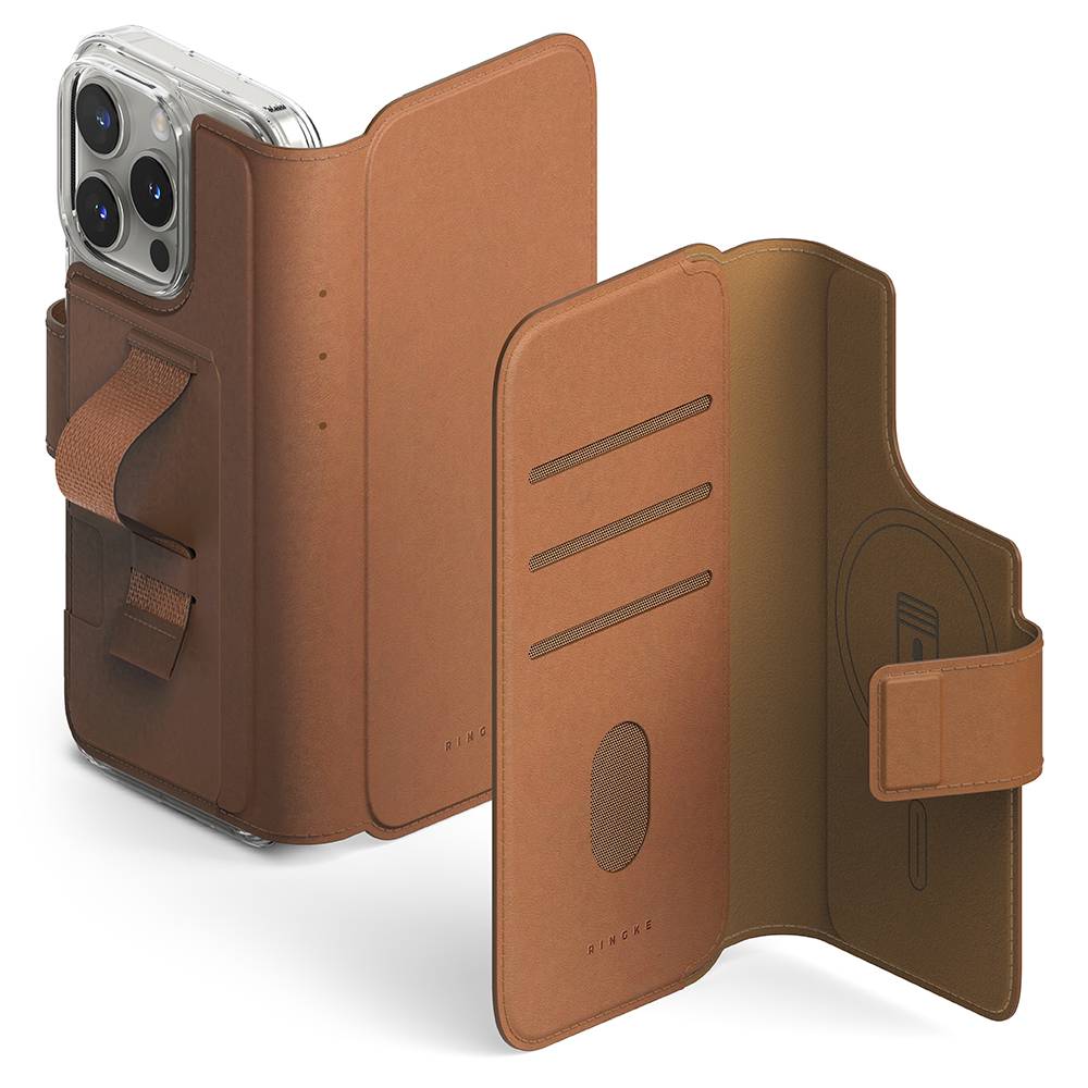 Ringke iPhone 16 Plus Folio Grip Wallet Magnetic, Brun