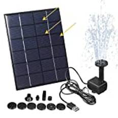 Lecerrot Solar vatten fontän, 2W Bird Bath Fountain Pump, Gör-det-själv flytande vattenfontän med 6 munstycken, solcellsdriven pump, dammar, trädgårds-och akvarelldamm och andra platser, Enkelt attribut