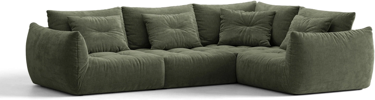 Chaiselongsofa Micadoni Bloom højrevendt mosgrøn Wind 75 tekstureret stof B316×D222 cm 3-personers.