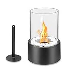 Froadp Bio Etanol Eldstäder Set Portable Bioetanol Bordspis med Glas, Stålbas och Vita Dekorativa Stenar Ø16x27cm Rund Lykta Kamin på Uteplats Bordseld Spis Rumsdekoration för Inomhus och Utomhus