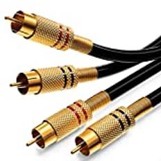 deleyCON 10m Ljud-RCA-Kabel 2x RCA-Kontakt till 2x RCA-Kontakt Audio HiFi-Kabel Guldpläterad Helt i Metall RCA Cinch-Kontakt Mottagare Hemmabio-Spelkonsol