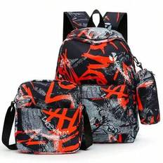 Three Pieces Set Backpack With Lunch Box & Pencil Case, Dirt Resistant Ultra Lightweight Large Capacity Backpack For Teen Boys, Backpack Set,Travel Ju - Red