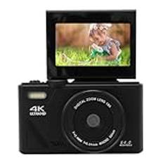 Digitalkamera med Flip-screen LCD, UHD 4K 64MP-kamera, Digital Point and Shoot-kamera med 18X Zoom, Vloggningskamera för Resefotografering Vloggning (BLACK)