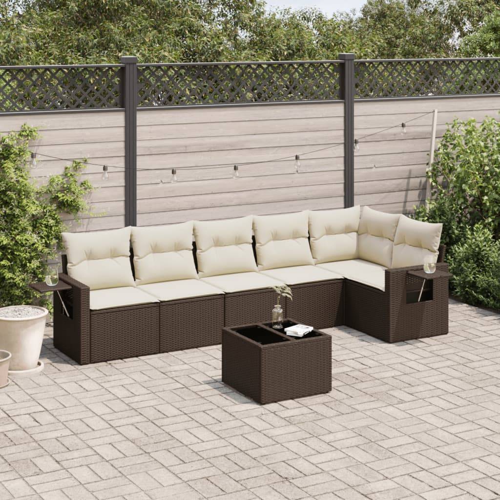 Sofasæt Til Haven 6 Dele Med Hynder Polyrattan - Brun og cremefarvet / Med bord