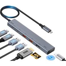 Aceele 10 Gbps USB-C-hubb med HDMI 4K@60Hz, 2 USB A och 2 USB C 3.2 splitter med 100 W, USB C 3.2 Gen 2 multiportadapter för MacBook Pro/Air, iPad Pro, Thinkpad och mer