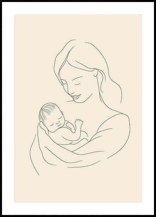 Mother and Baby Line Drawing Poster (30x40cm) - Plakater > Barnväggskonst, BD