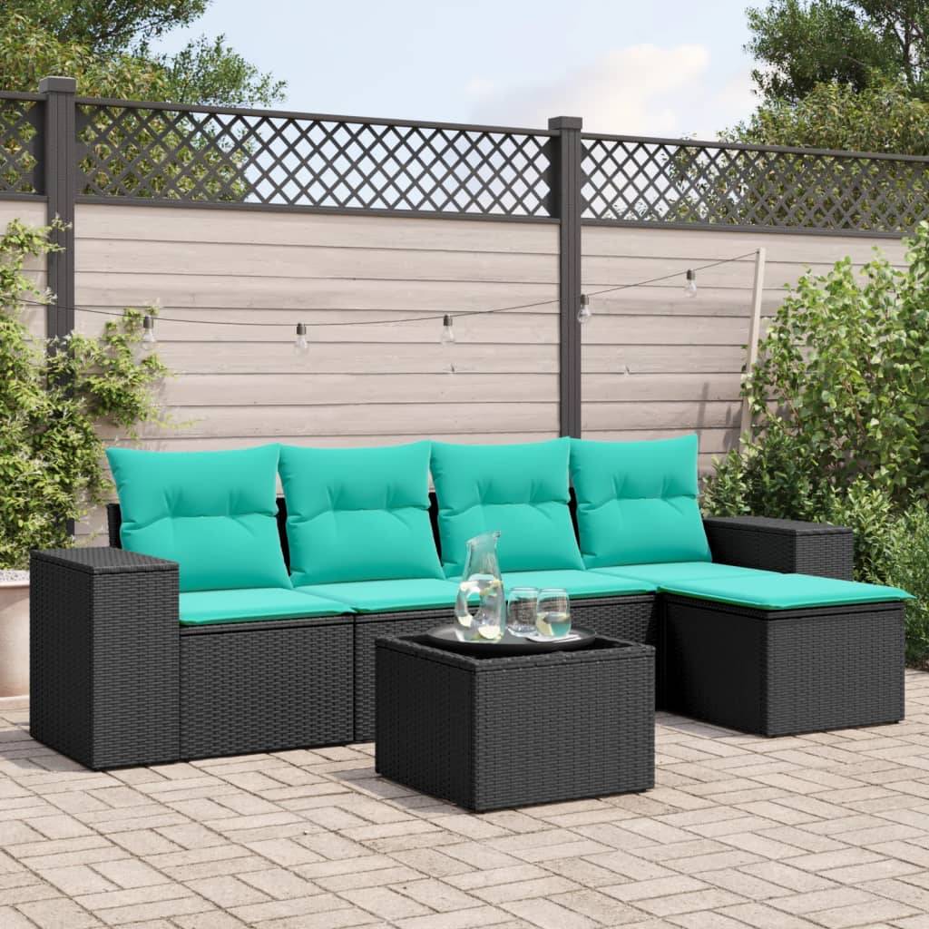 vidaXL havesofasæt med 6 hynder sort polyrattan