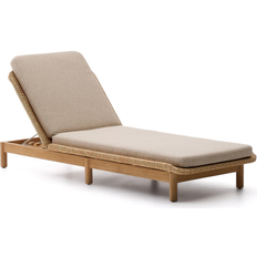 Udendørs solseng Kave Home Galea – justerbar beige liggestol med rattan-detaljer i teak og aluminium, vejrbestandig