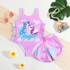 2st/set Ung flicka sommar ärmlös tryckta Tankini badkläder & badbyxor - Rosa (6Y,7Y,4Y,5Y)