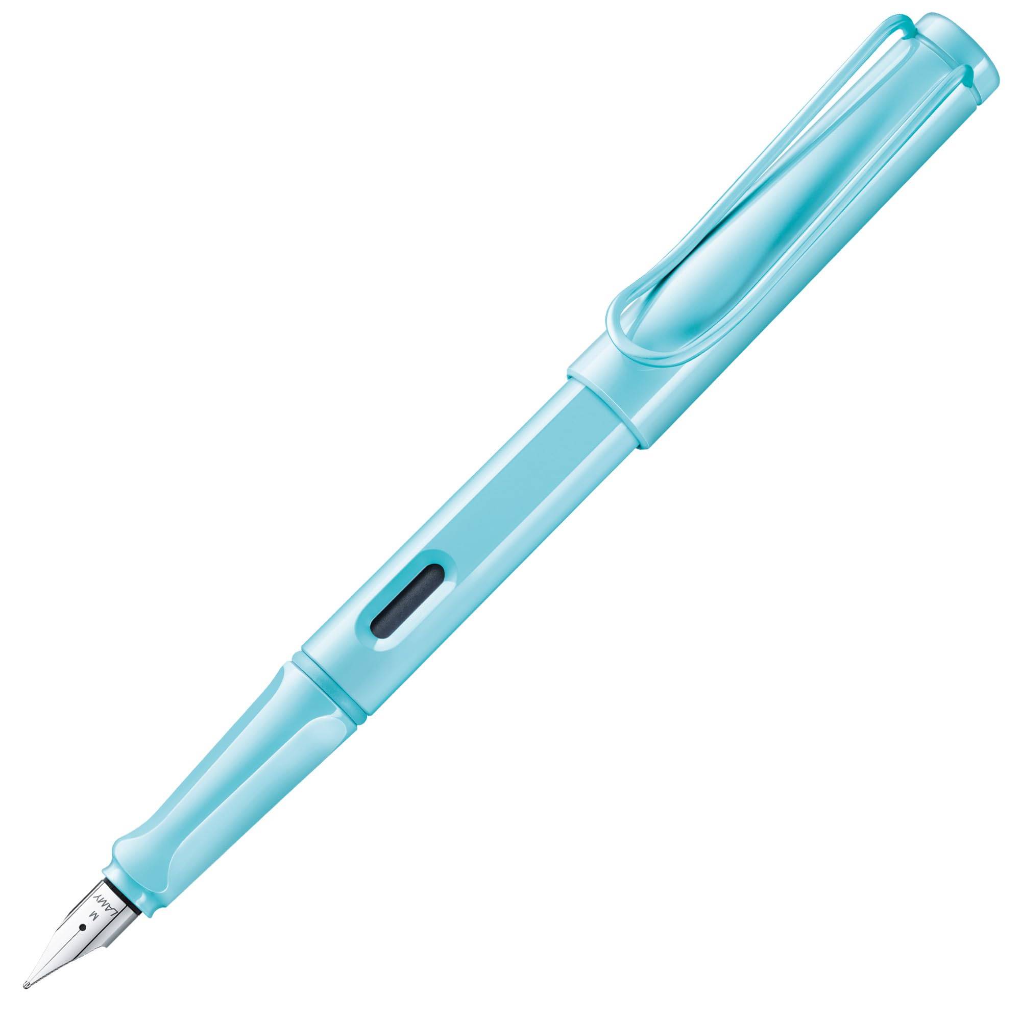 LAMY Safari Aqua Sky Fountain Pen Light Blue Ergonomic grip and polished steel nib Size M Perfect for writing and calligraphy LAMY T 10 Blue with ink blå
