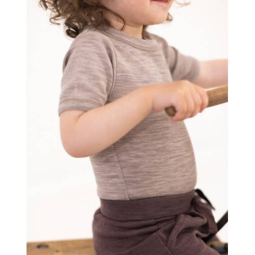 Body Med Kort Ærme Og Knaplukning Over Den Ene Skulder Til Baby, I 100% Økologisk Merino Uld 92 Beige Melange