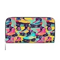 VPPUR Retro rullskridskor färgglatt tryck handplånbok gjord damplånbok för kvinnor plånbok koppling för resor vardaglig trendig, svart, en storlek, konst, Svart, One Size, Konst